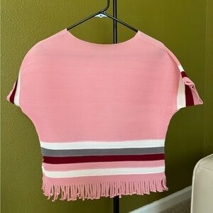 VINTAGE Pink Striped Pleated Fringe Women's Top ONE SIZE